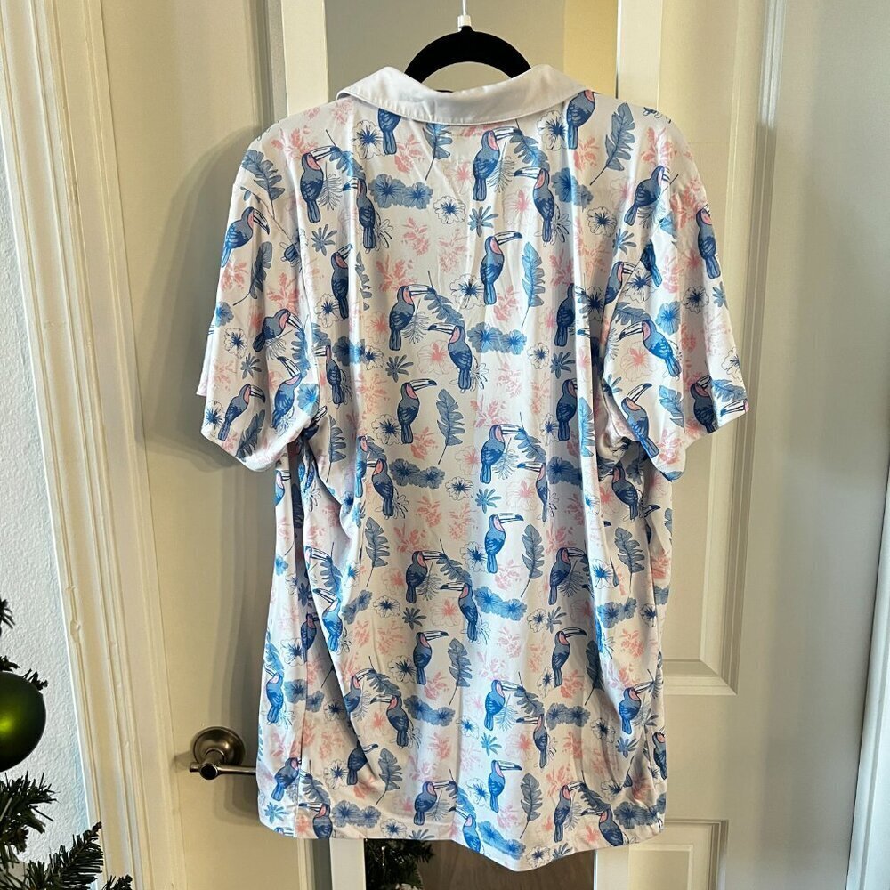 Tipsy Elves Short Sleeve Polo Toucans Size XXL Color White Blue Pink - Picture 3 of 3